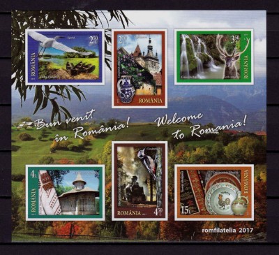 ✅RO 2017 LP 2154a &amp;quot;Bun venit in Romania! &amp;quot;,serie/bloc nedantelat,colita 705, MNH foto