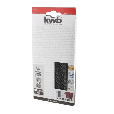 Set 5 bucati grilaj de slefuit, granulatie 80, Velcro, K80, 93x185 mm, KWB, 253199 foto