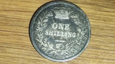 R10 Anglia Marea Britanie -moneda argint sterling 925- 1 shilling 1872 -cu numarul matritei 102