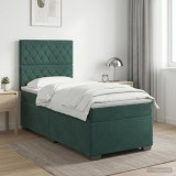 Cumpara ieftin Pat boxspring cu saltea Verde inchis 100 x 200 cm Catifea