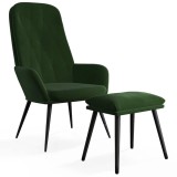 Cumpara ieftin Scaun de relaxare cu taburet, verde inchis, catifea