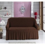 Cumpara ieftin Husa pentru Canapea 2 Locuri, Elastica si Creponata, cu Volane, Maro- HEP9