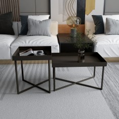 Masute cafea Heinola set 2 bucati otel negru [en.casa] HausGarden Leisure foto