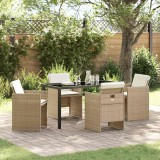 Set de masă pentru grădină cu 5 piese , perne incluse, din rattan poly bej.