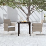 VidaXL Set mobilier de grădină, cu perne, 3 piese, bej și negru
