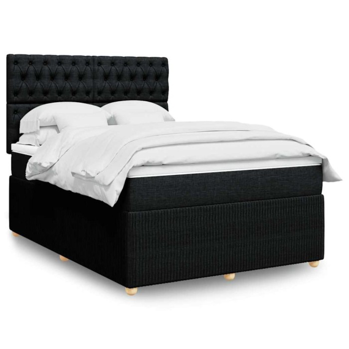 vidaXL Pat box spring cu saltea, negru, 140x190 cm, textil 3292060