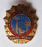 Pentru merite in Posta si Telecomunicatii - insigna SUPERBA anii 1970 - Rara