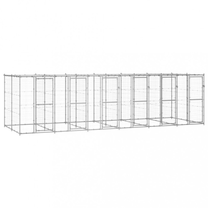 vidaXL Padoc c&acirc;ini de exterior cu acoperiș, 14,52 m&sup2;, oțel galvanizat