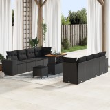 Set canapea grădină cu 11 piese și perne Ratan poli negru Acacia, Set de dining grădină cu 3 piese și perne Ratan poli negru Acacia, vidaXL