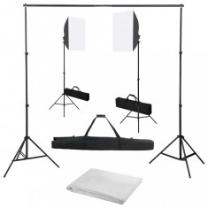 Kit studio foto cu lumini softbox ?i fundal foto