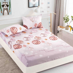 Husa de pat cu elastic Craciun,globuri roz 180x200cm D049