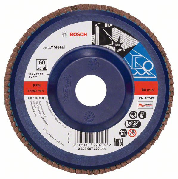 Bosch Disc de slefuire evantai X571, Best for Metal D=125mm G=60, drept