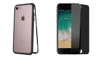 Husa Apple iPhone 8 Plus Magnetica cu spate din sticla securizata si folie privacy pentru ecran, Perfect Fit foto