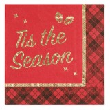Set Servetele Hartie, Tis The Season, Rosu, 33x33cm, 12 Bucati, 2 Straturi, Print Non-Toxic