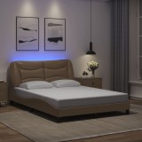 VidaXL Cadru de pat lumini LED, cappuccino, 140x200 cm piele ecologică