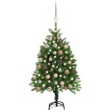 Cumpara ieftin Brad de Crăciun pre-iluminat cu set globuri, verde, 120 cm