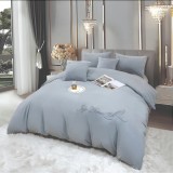 Cumpara ieftin Lenjerie de Pat Brodate , Cearceaf cu Elastic, 6 Piese, Blană de Iepure Artificială cu Fir Scurt, Gri Deschis - JOJ638