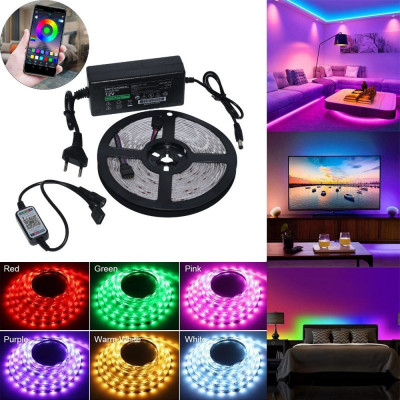 KIT BANDA LED RGB, bluetooth, alimentator 12V, 300 LED, lungime 5M foto