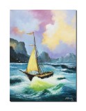 Tablou Velier in bataia vantului, pictat manual 70x50cm ulei pe panza, gata de agatat pe perete