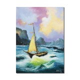 Tablou Velier in bataia vantului, pictat manual 70x50cm ulei pe panza, gata de agatat pe perete