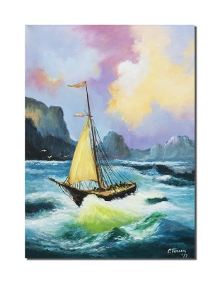 Tablou Velier in bataia vantului, pictat manual 70x50cm ulei pe panza, Constantin Feraru foto