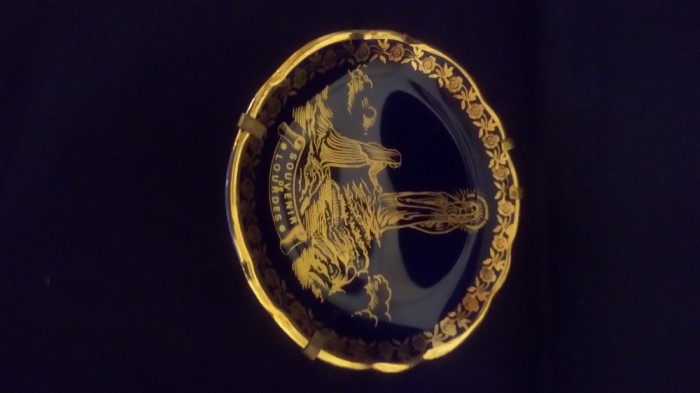 Limoges Lourdes suvenir porțelan Cobalt cu aur 24k