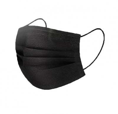 Mască de față cu bandă elastică - neagră, cu 3 straturi foto
