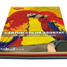 Hartie Cartonata A4 DACO, 100 Coli/Top, 120 g/m&amp;sup2;, Diverse Culori, Hartie Carton Colorat, Carton Colorat A4, Hartie Cartonata Colorata A4, Hartie Color foto