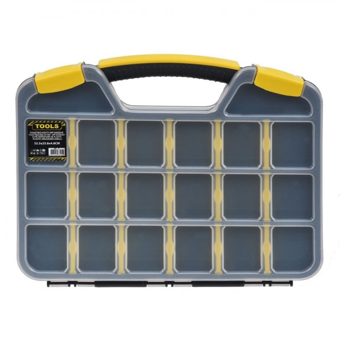 Cutie Depozitare Scule, Model Compartimentat, Negru/Transparent, 32.5x25.8x4.8cm, 20 Compartimente Ajustabile