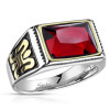 Inel din oțel &icirc;n culoare argintie cu zirconiu roșu - ornament pe lateral, glazură neagră, 13 mm - Marime inel: 57