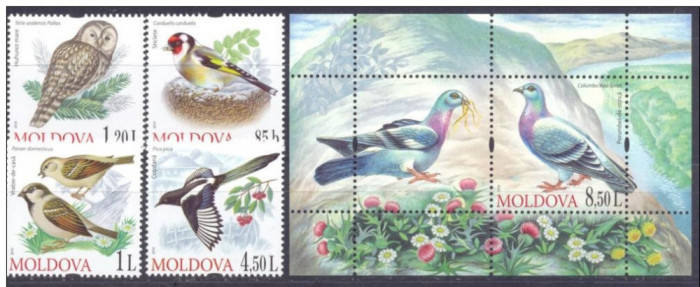Rep. Moldova, fauna, pasari, 2010, serie si bloc, MNH