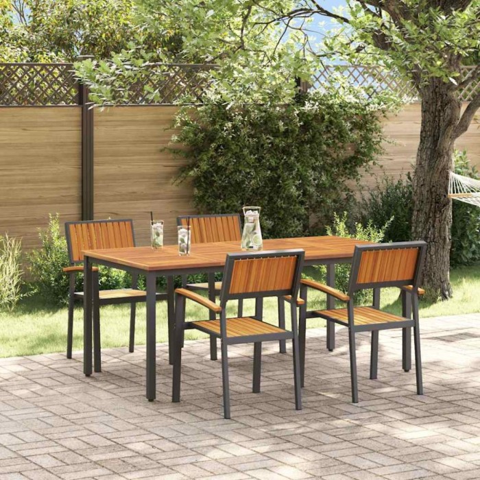vidaXL Set de masă pentru grădină 5 pcs negru și maro 180 x 90 x 75 cm 3284417