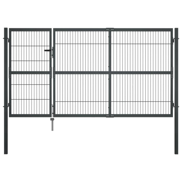 vidaXL Poartă de grădină cu st&acirc;lpi, antracit, 350 x 140 cm, oțel