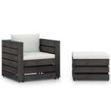 Cumpara ieftin Set mobilier gradina cu perne, 2 piese, gri, lemn impregnat