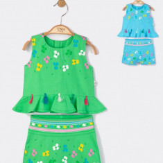 Set elegant bluzita de vara cu pantalonasi pentru fetite Ciucurasi, Tongs baby (Culoare: Verde, Marime: 9-12 luni)