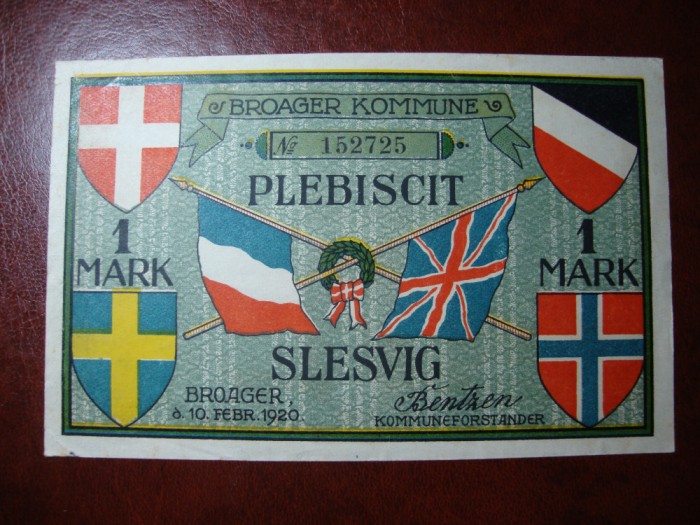 GERMANIA DANEMARCA SLESVIG 1 MARK 1920