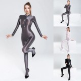 Lenjerie Lady Lust Sexy Catsuit Jumpsuit Lycra Lucios Open Crotch Bust Fermoar, Alb, Gri, Negru, One size