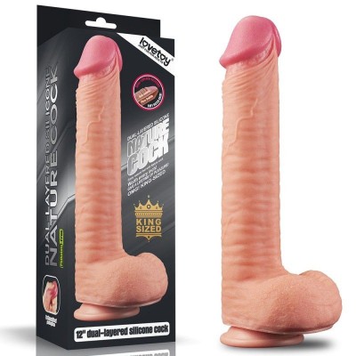 Dildo cap bombat și bile texturate 12 Dual Layered Platinum Silicone - 30cm x foto