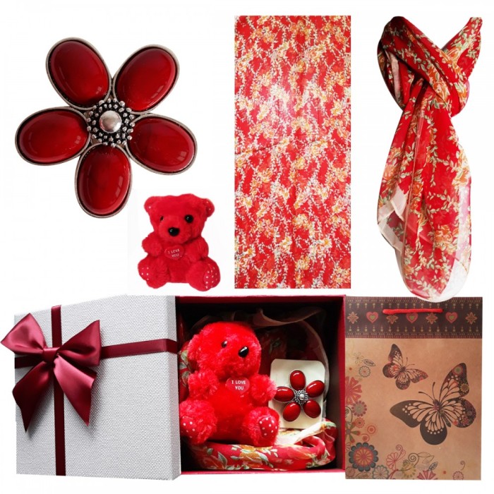 Pachet cadou Valentine s Day, bratara fluturi din sidef, esarfa, brosa coral Pachet cadou Valentine s Day, bratara fluturi din sidef, esarfa, brosa coral