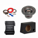 Pachet Subwoofer auto Audiosystem ASY-10 500W + Amplificator Apocalypse AAP 550.1D + Kit de cabluri complet, U.E.