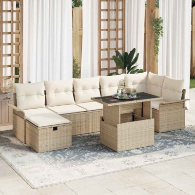 vidaXL Set de canapele pentru grădină cu pernă 8 pcs Bej Rattan poli foto