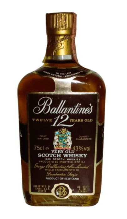 RARITATE whisky, ballantines, 12 YO CL 75 GR 43 ANII 80 IMP SPIRIT ITALY