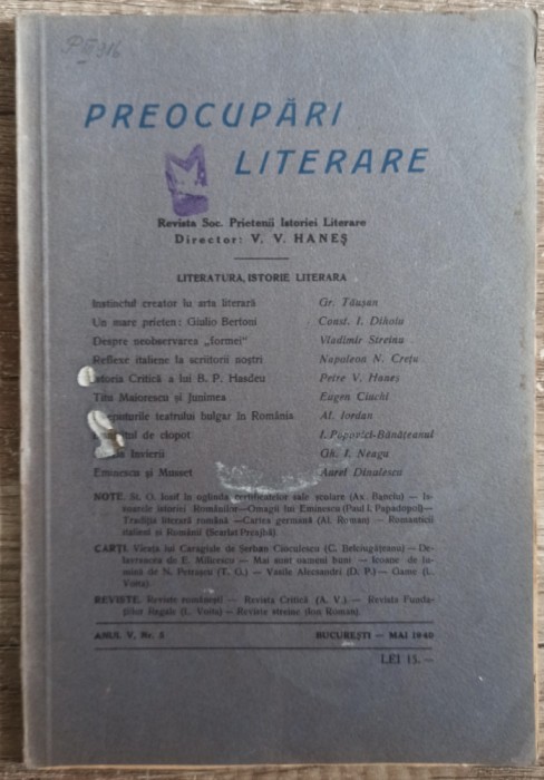Preocupari literare// mai 1940