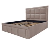 Pat tapitat Premium, 200/200 cm, maro 253, cu somiera metalica rabatabila si spatiu de depozitare