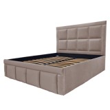 Pat tapitat Premium, 200/200 cm, maro 253, cu somiera metalica rabatabila si spatiu de depozitare