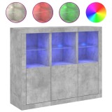 Servanta cu lumini LED, 3 buc., gri beton, lemn prelucrat