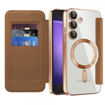 Husa MagSafe pentru Samsung Galaxy S23 FE S711, Techsuit, SmartMag Book, Maro foto