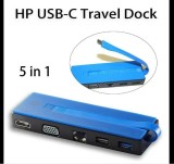 HP USB‑C Travel Dock T0K29AA, T0K29AA, TPA-I501, 839032-001, 844550-001 &ndash; Extensie porturi pentru laptop: HDMI, VGA, USB‑A și LAN, negru