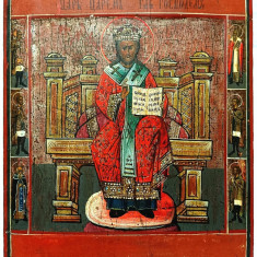 Icoana rara, veche, Isus Cristos Regele Lumii/ Isus Intronat, 35,5x31cm