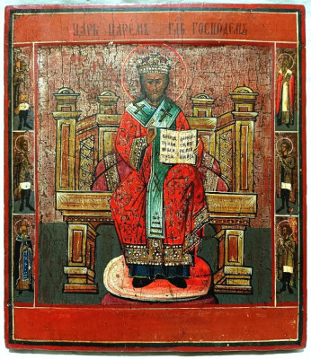 Icoana rara, veche, Isus Cristos Regele Lumii/ Isus Intronat, 35,5x31cm foto